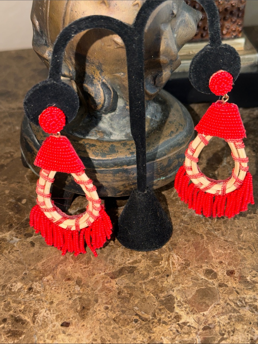 Stunning red beaded earrings pierced post studs